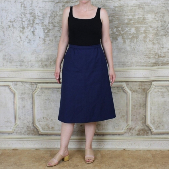 Vintage Dresses & Skirts - Vintage 1980s Navy Blue Skirt Levi Strauss & Co Levis A-line Preppy Office 80s